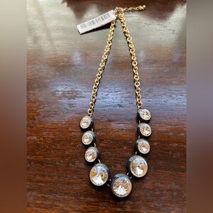 Elegant Gold and Navy Blue CZ Necklace and Earrings Set with 2 Pair Earrings NWT
